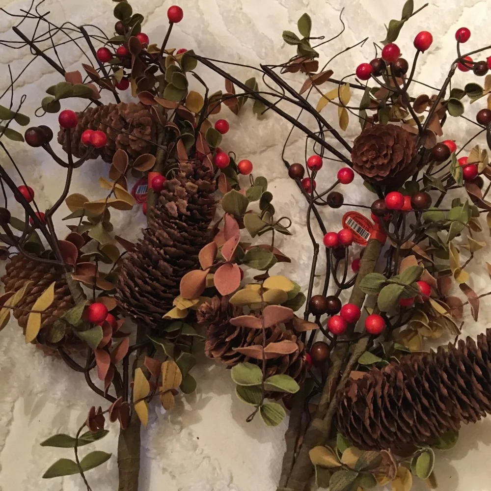 - Holiday berry and pine cone stems